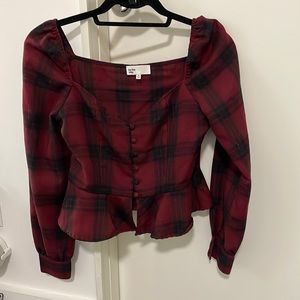 Button up plaid peplum top